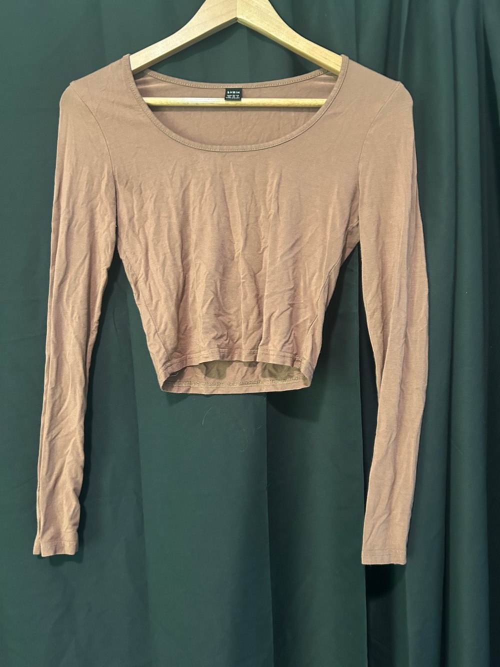 brown Long Sleeve Scoop Crop Top